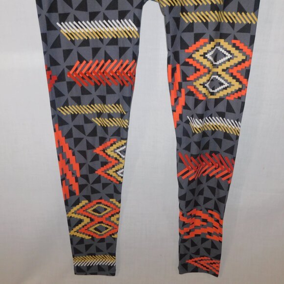 LuLaroe Gray Black Orange Yellow South Western Womens Leggings OS size 2 -10 - Picture 4 of 8